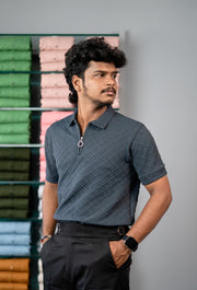 Buy Square BOX Short Sleeve Korean Zipper TShirt for Men - Dark Grey-T-Shirt-7 Man